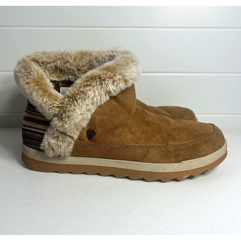 BOBS by Skechers Women’s Ankle Bootie US 8.5 Brown Striped Pull On Faux Fur